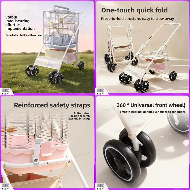 Pet Stroller Carrier - Foldable Lightweight Pet Stroller for Parrots