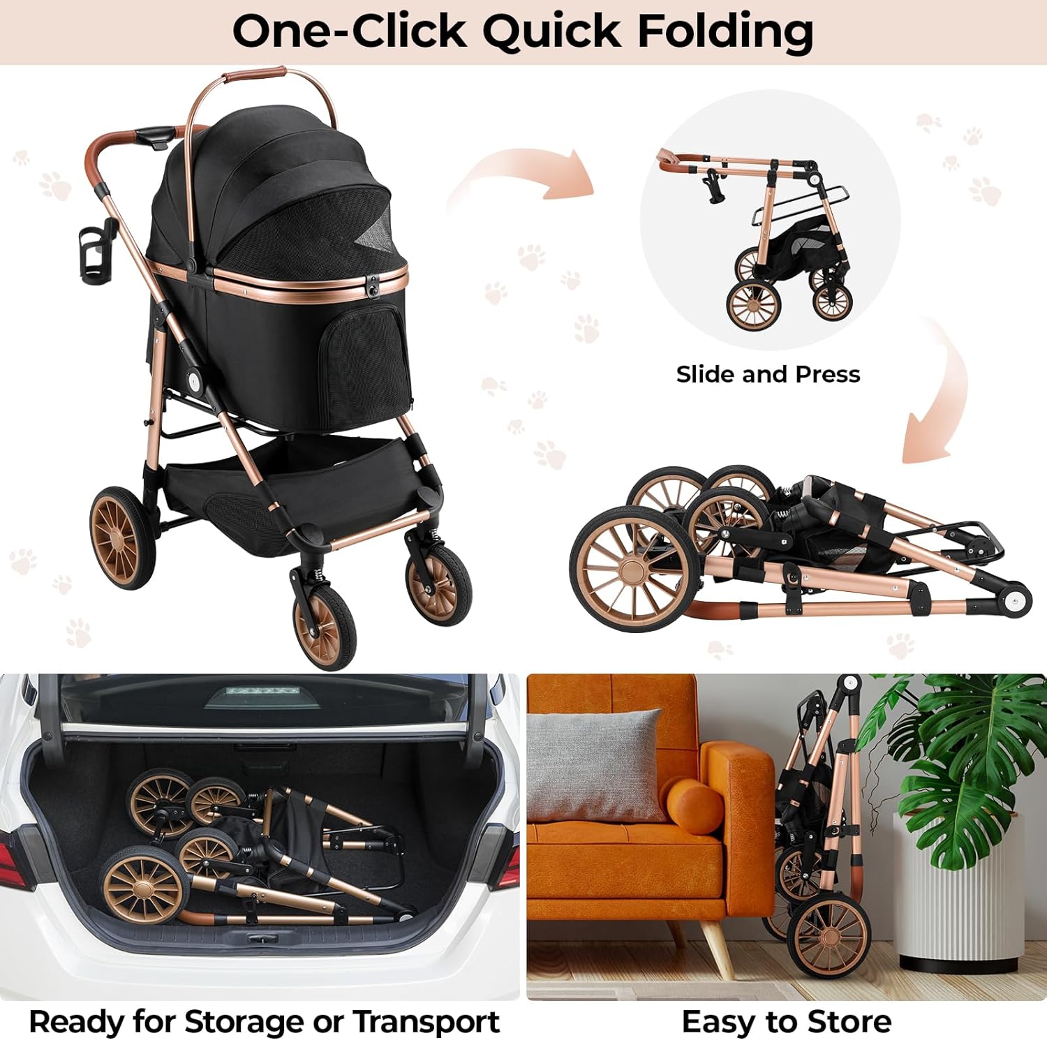 Pet Stroller Carrier - Foldable Pet Stroller for Medium Dog