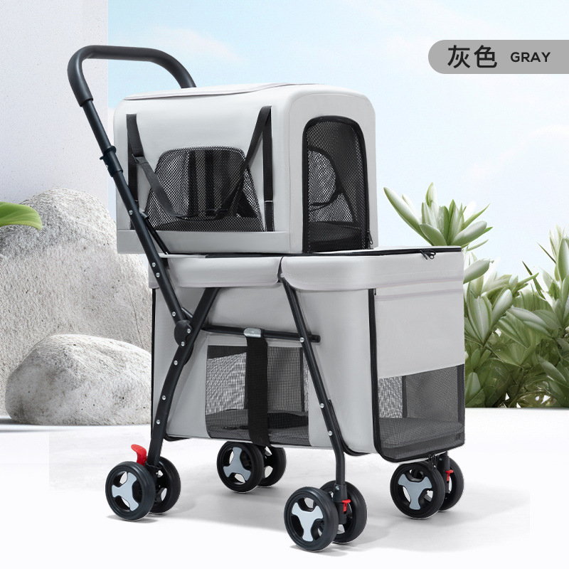 Pet Stroller Carrier - Double-layer Pet Cart, Separate Dog and