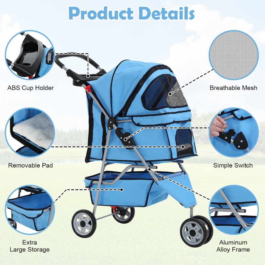3 Wheels Dog Stroller Folding  - Pet Stroller Carrier review and price